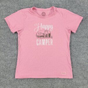 Life Is Good Shirt Women XS Pink Happy Camper Graphic Short Sleeve Stretch Adult